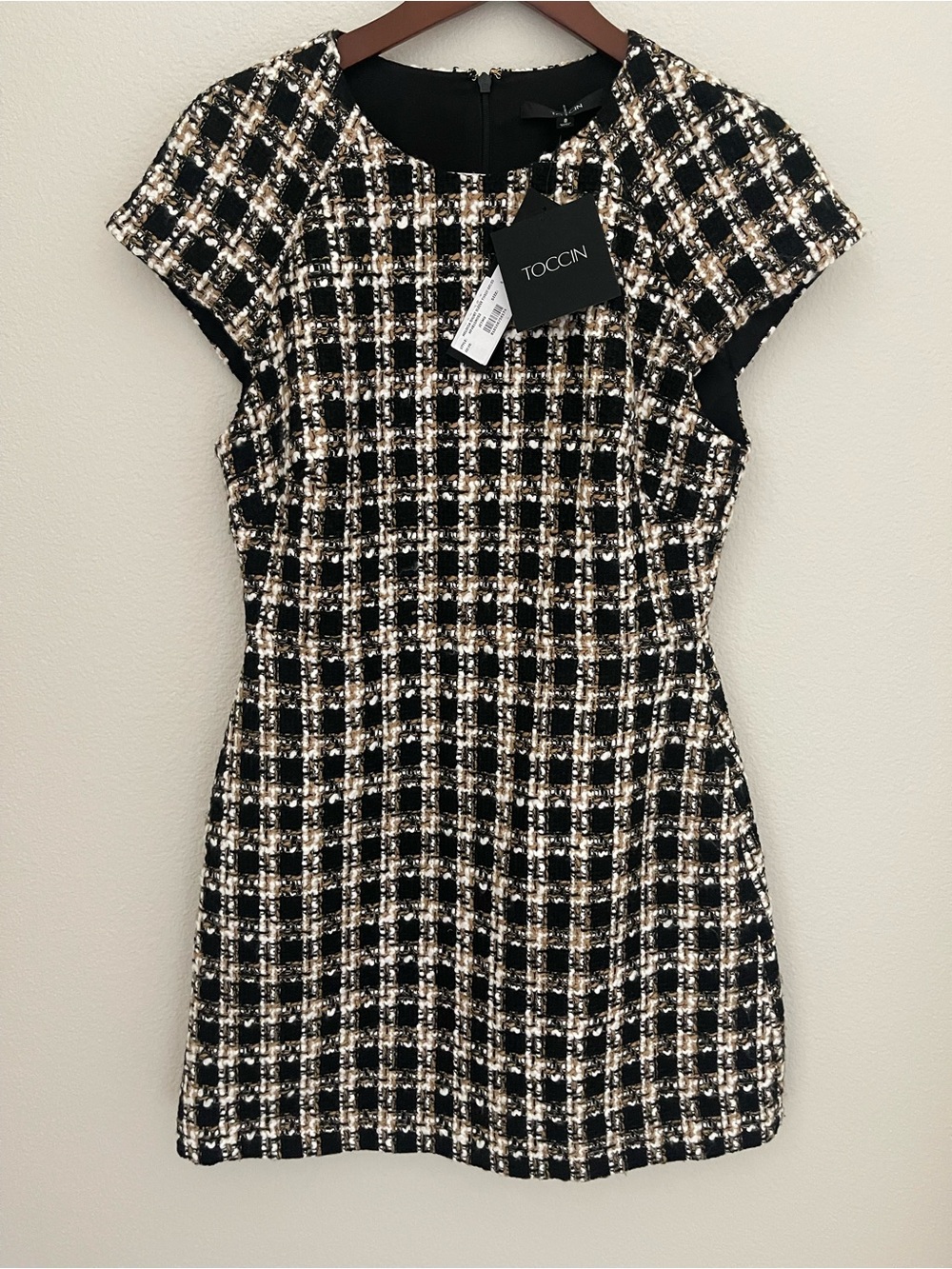 NWT Toccin Annie Plaid Tweed Short-Sleeve Mini Dress - size 8 MSRP: $595